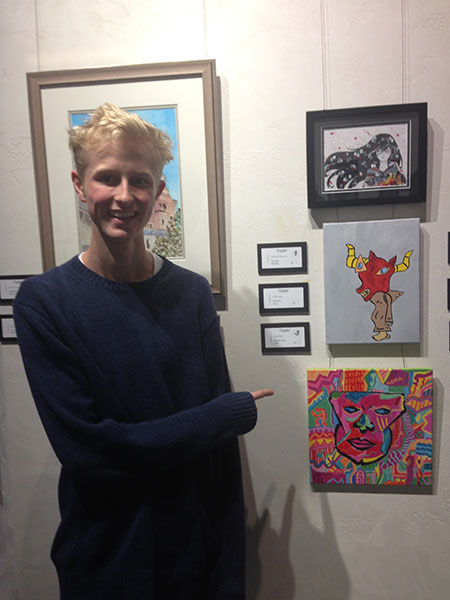 Cole Latos artwork is displayed in the Richeson Art Gallery Create! exhibit. If you want the opportunity to have your work displayed, be on the lookout for information regarding the art show next summer. 