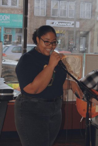 Kala Lones sings at a local coffee house